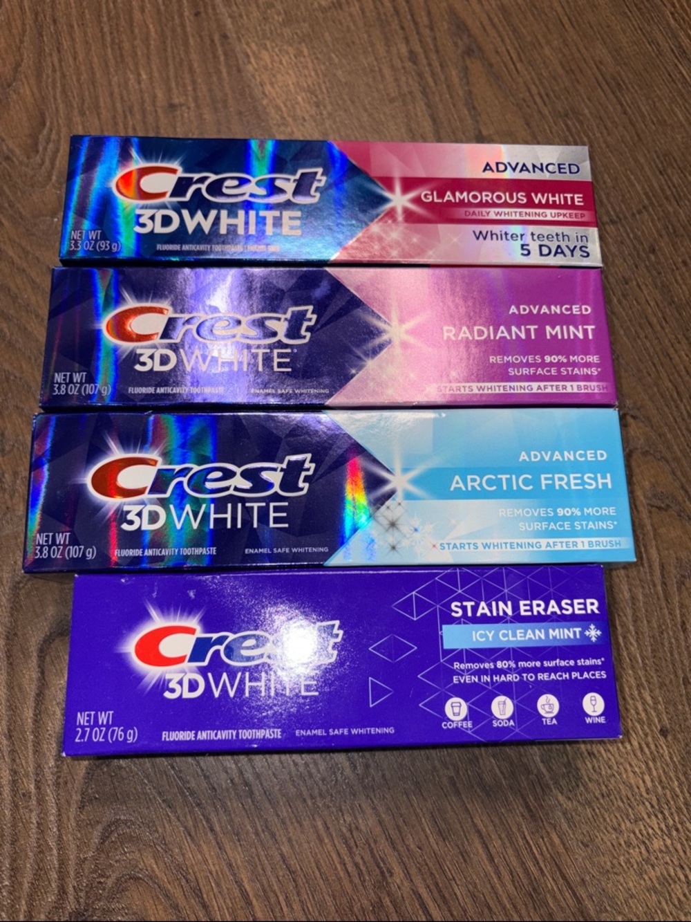 Crest 3D White Advanced Whitening Toothpaste 4 Pack Variety NEW